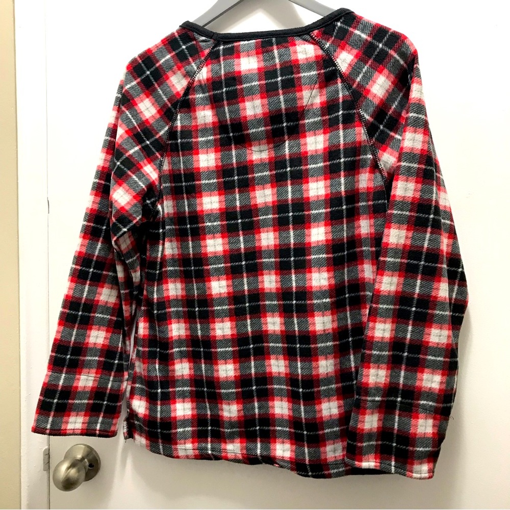 OSCAR DE LA RENTA loungewear top fleece plaid red black gray size Medium - Picture 3 of 10